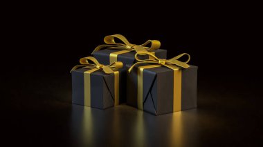 Kutlama ya da tatil konsepti için siyah hediye kutusu 3D görüntüleme.