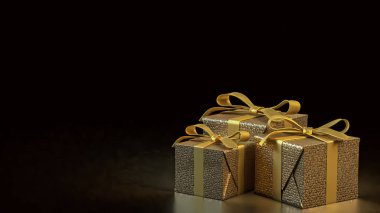 Kutlama için altın hediye kutusu veya 3D sunum konsepti.