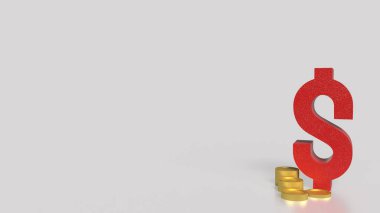 İş Konsepti 3D Hazırlama için Kırmızı Dolar Sembolü ve Sikkeler.