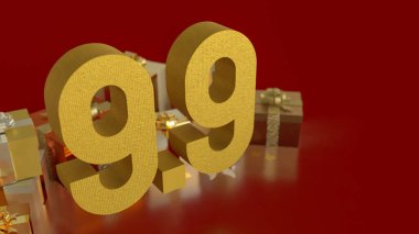 Hediye kutusu ve 9.9 promosyon veya iş konsepti 3D oluşturma.