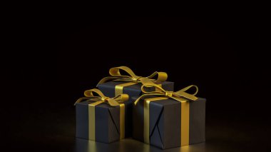 Kutlama ya da tatil konsepti için siyah hediye kutusu 3D görüntüleme.
