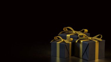Kutlama ya da tatil konsepti için siyah hediye kutusu 3D görüntüleme.