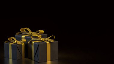 Kutlama ya da tatil konsepti için siyah hediye kutusu 3D görüntüleme.