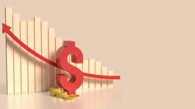 İş Konsepti 3D Hazırlama için Kırmızı Dolar Sembolü ve Sikkeler.