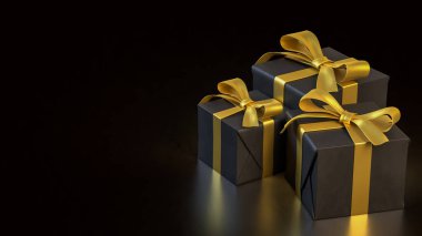 Kutlama ya da tatil konsepti için siyah hediye kutusu 3D görüntüleme.
