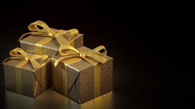 Kutlama için altın hediye kutusu veya 3D sunum konsepti.