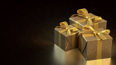 Kutlama için altın hediye kutusu veya 3D sunum konsepti.
