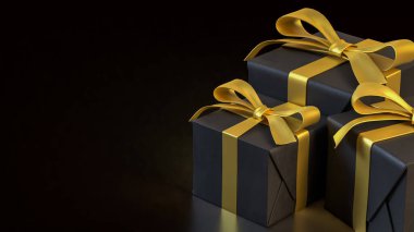 Kutlama ya da tatil konsepti için siyah hediye kutusu 3D görüntüleme.