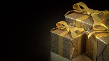 Kutlama için altın hediye kutusu veya 3D sunum konsepti.