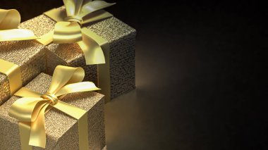 Kutlama için altın hediye kutusu veya 3D sunum konsepti.