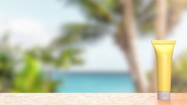  Güzellik veya Reklam konsepti 3d Hazırlama için ahşap masa üzerine paket düzenle.