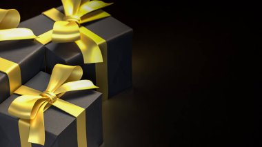 Kutlama ya da tatil konsepti için siyah hediye kutusu 3D görüntüleme.