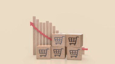 Satır konsepti 3d sunumunda alışveriş ulaşımı için kart kutusu ve grafiği.