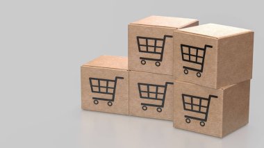 Satır konsepti 3d Hazırlama için alışveriş kutusu.
