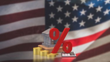 Bank Building ve Gold Coins for America Vergi konsepti 3D