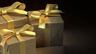 Kutlama için altın hediye kutusu veya 3D sunum konsepti.