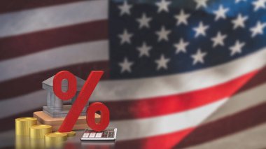 Bank Building ve Gold Coins for America Vergi konsepti 3D