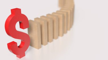 İş Konsepti 3D Hazırlama için Kırmızı Dolar ve Domino.