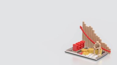 DEBt veya İş Konsepti 3d Hazırlama için hesap makinesi ve altın sikkeler