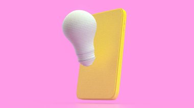 Fikir veya İş Konsepti 3d Hazırlama için ampul ve mobil.