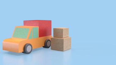 Nakliye ya da teslimat konsepti için kamyonet ve kart kutusu 3D.