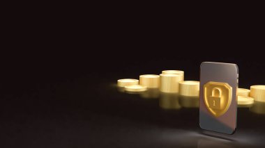 Güvenlik Konsepti 3D Hazırlama için Altın Kalkan ve Mobil.