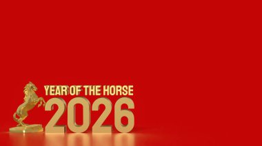 Çin Yeni Yılı için Altın At Yılı ya da Noel Konsepti 3D Hazırlama.