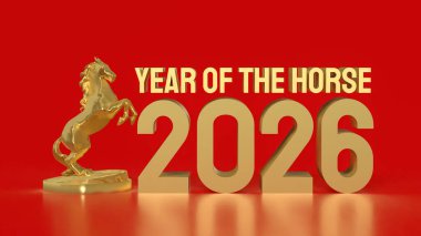 Çin Yeni Yılı için Altın At Yılı ya da Noel Konsepti 3D Hazırlama.