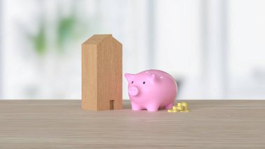 Piggy Bank ve Ev Tasarruf ya da Kazanç Konsepti 3D Hazırlama.