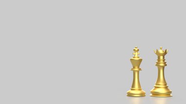 Altın Kral ve Kraliçe Beyaz Arkaplanda 3D Hazırlama.