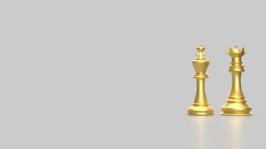Altın Kral ve Kraliçe Beyaz Arkaplanda 3D Hazırlama.