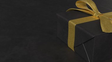 Tatil için beyaz mermer üzerine siyah Gif Kutusu ve Glod kurdelesi ya da 3d Canlandırma Konsepti.