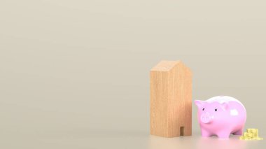 Piggy Bank ve Ev Tasarruf ya da Kazanç Konsepti 3D Hazırlama.