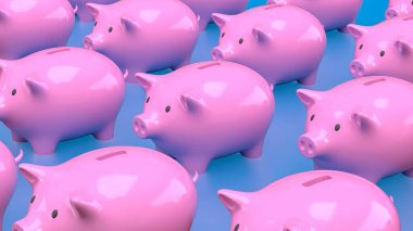 Piggy Bank Group, 3d Tasarlama veya Kazanma kavramı için mavi Arkaplan.