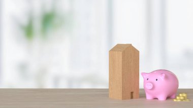 Piggy Bank ve Ev Tasarruf ya da Kazanç Konsepti 3D Hazırlama.