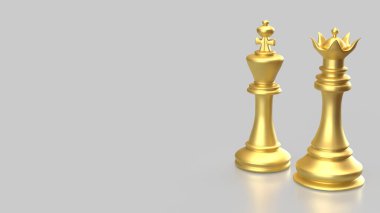 Altın Kral ve Kraliçe Beyaz Arkaplanda 3D Hazırlama.