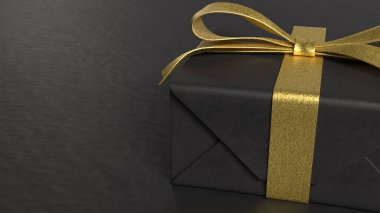 Tatil için beyaz mermer üzerine siyah Gif Kutusu ve Glod kurdelesi ya da 3d Canlandırma Konsepti.