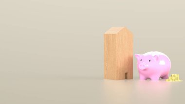 Piggy Bank ve Ev Tasarruf ya da Kazanç Konsepti 3D Hazırlama.