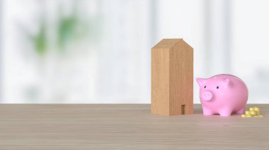Piggy Bank ve Ev Tasarruf ya da Kazanç Konsepti 3D Hazırlama.