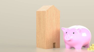 Piggy Bank ve Ev Tasarruf ya da Kazanç Konsepti 3D Hazırlama.
