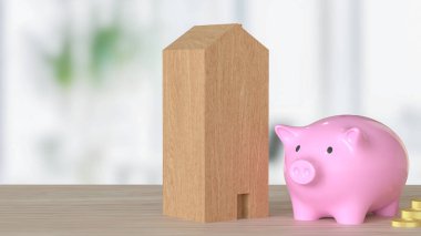 Piggy Bank ve Ev Tasarruf ya da Kazanç Konsepti 3D Hazırlama.