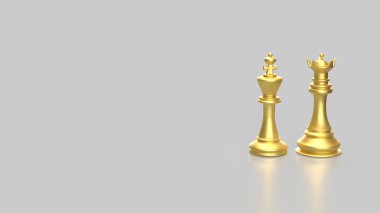 Altın Kral ve Kraliçe Beyaz Arkaplanda 3D Hazırlama.