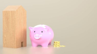 Piggy Bank ve Ev Tasarruf ya da Kazanç Konsepti 3D Hazırlama.