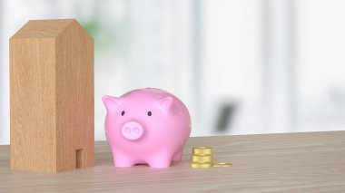 Piggy Bank ve Ev Tasarruf ya da Kazanç Konsepti 3D Hazırlama.