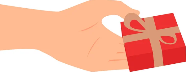 Рука Тримає Червону Подарункову Коробку Бантом Плоска Векторна Ілюстрація — стоковий вектор