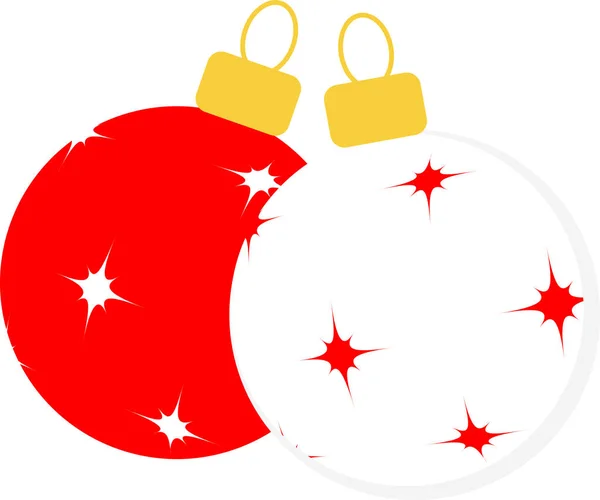 Beyaz yıldızlarla süslenmiş kırmızı ve beyaz Noel ağacı topları. Düz vektör illüstrasyonu.