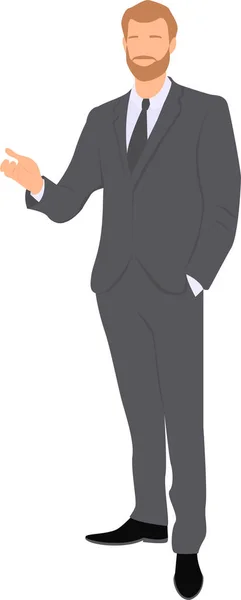 Businessman Beard Wearing Dark Suit Standing Raised Arm Character Design — Stock Vector
