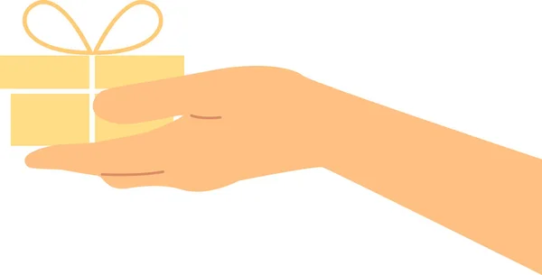 Hand Holding Yellow Box Bow Flat Vector Illustration — Stock Vector