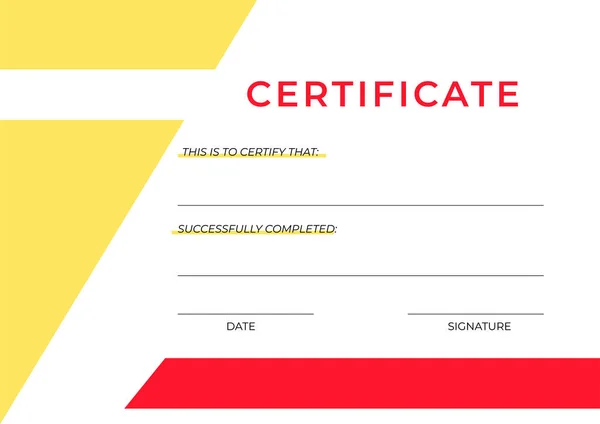 Zertifikat Der Fertigstellung Vorlage Gelben Und Roten Farben Weißer Hintergrund — Stockvektor
