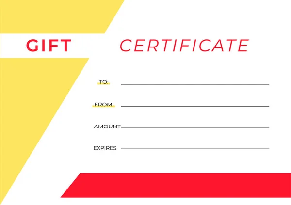 Hediye Sertifikası Şablonu sarı ve kırmızı renklerde. Beyaz arka plan. 